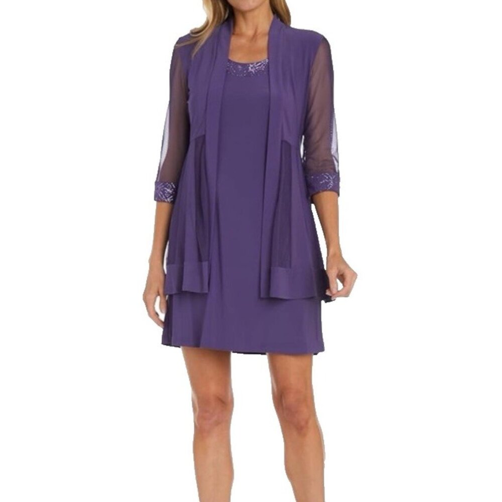 R&M Richards 8271 Medium M 2 PC Jacket Cocktail Party Dress Lavendar Purple NEW